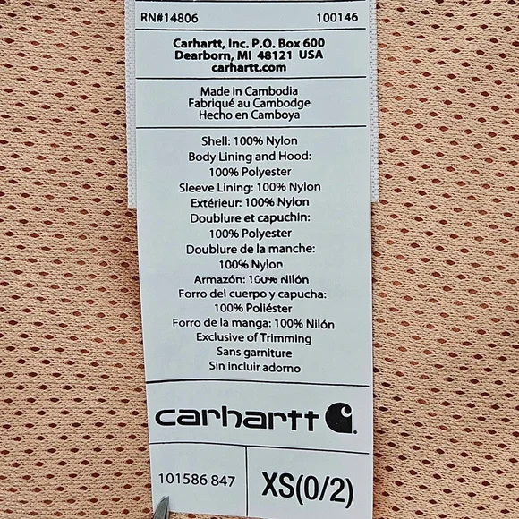 Carhartt Womens Rockford Windbreaker Jacket Rain Coat Coral Full Zip Hooded XS - Picture 16 of 16